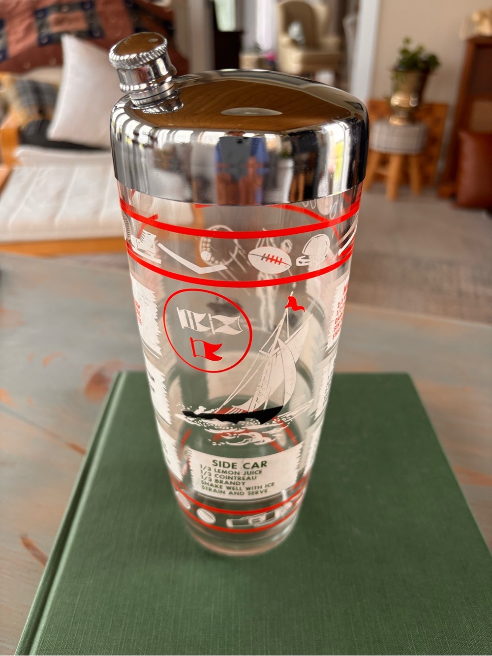 MCM 1950’s/60’s Hazel Atlas Cocktail Shaker with Drink Recipes (Sports Themed)